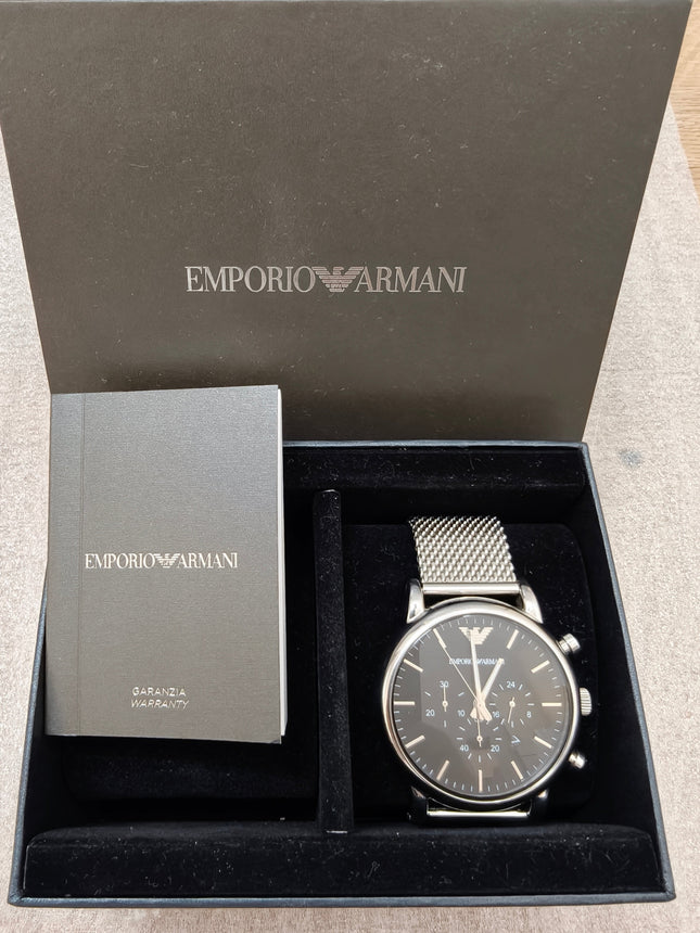 Emporio Armani Luigi AR1808 Herrenchronograph Edelstahl Mesh - gebraucht mit Originalbox