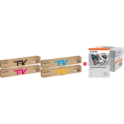 Kyocera TK-8115 MCVP 01 Schwarz / Cyan / Magenta / Gelb / Weiss Value Pack + Prindo Universal Papier 2500 Blatt