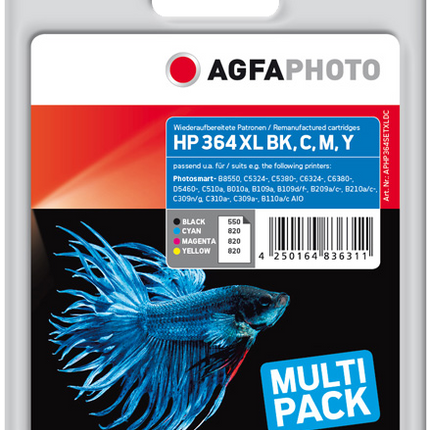 Agfa Photo 364XLBK,C,M,Y Multipack Schwarz / Cyan / Magenta / Gelb