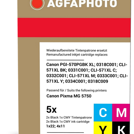 Agfa Photo PGI-570 PGBK XL+CLI-571XLBK,C,M,Y Multipack Schwarz / Cyan / Magenta / Gelb / Schwarz (Foto)