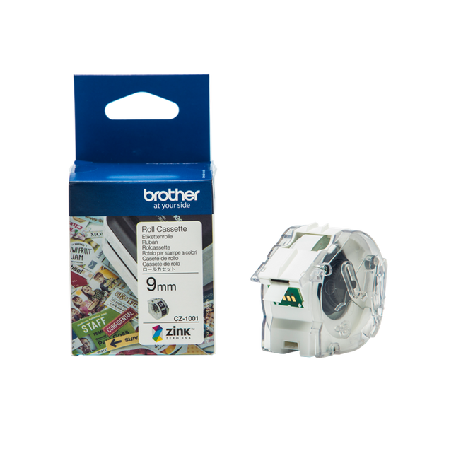 Brother CZ-1001 Farbetikettenrolle 9mm x 5m Violett / Weiss