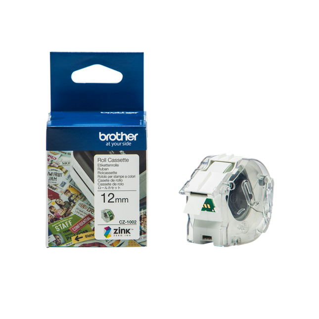 Brother CZ-1002 Farbetikettenrolle 12mm x 5m Weiß auf Grün