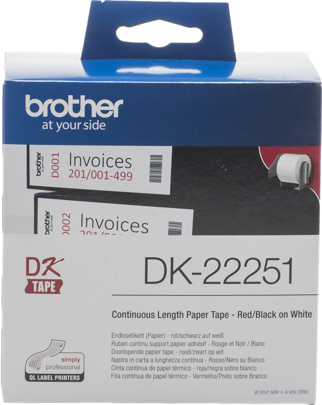 Brother DK-22251 Endlosetiketten 62mm x 15,24m Schwarz / Rot / Weiss