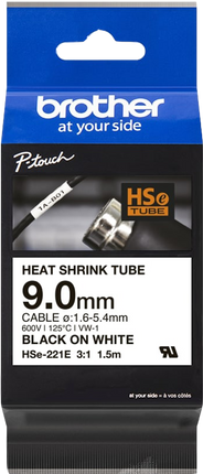 Brother HSe-221E Schriftband Schwarz auf Weiss