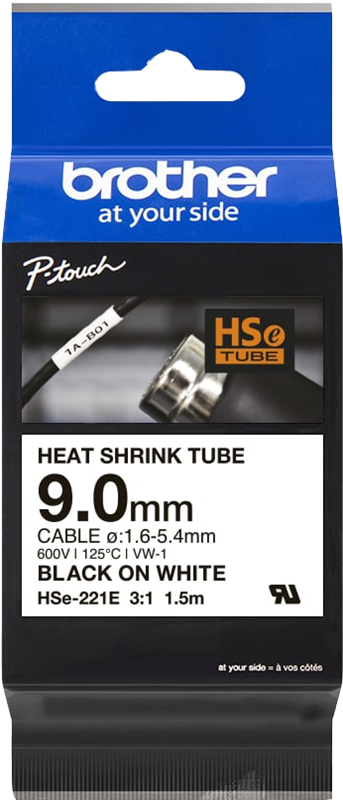 Brother HSe-221E Schriftband Schwarz auf Weiss