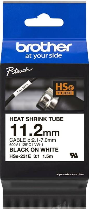 Brother HSe-231E Schriftband Schwarz auf Weiß