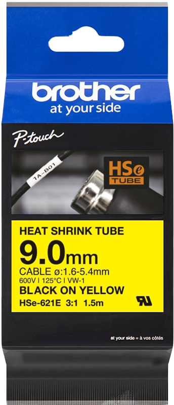 Brother HSe-621E Schriftband Schwarz auf Gelb