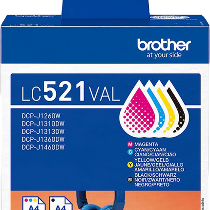 Brother LC521VAL Multipack Schwarz / Cyan / Magenta / Gelb