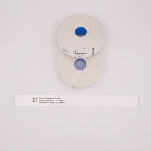 Brother Patientenarmband für Erwachsene, Größe 25mm x 279mm, 200 Stück pro Rolle Weiss