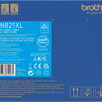 Brother TN-821XLC Cyan Toner