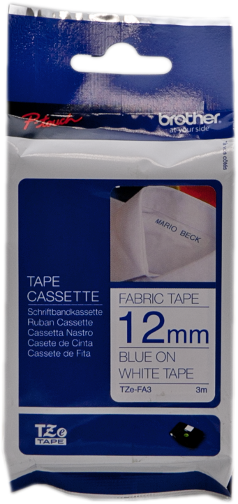 Brother TZe-FA3 Schriftband Blau auf Weiß