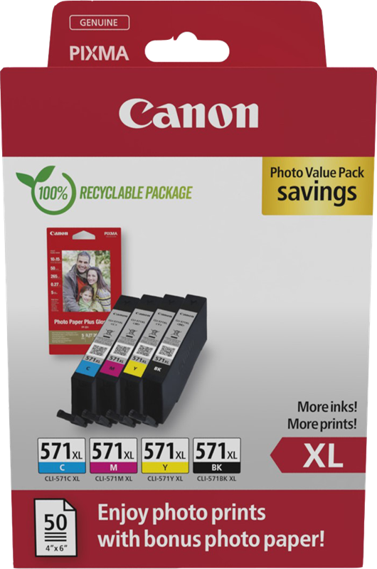 Canon CLI-571 XL Schwarz / Cyan / Magenta / Gelb Value Pack