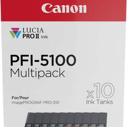Canon PFI-5100 10 Tintentanks Multipack Schwarz (Matt) / Schwarz (Foto) / Cyan / Magenta / Gelb / Cyan (Foto) / Magenta (Foto) / Rot / Grau / Transparent