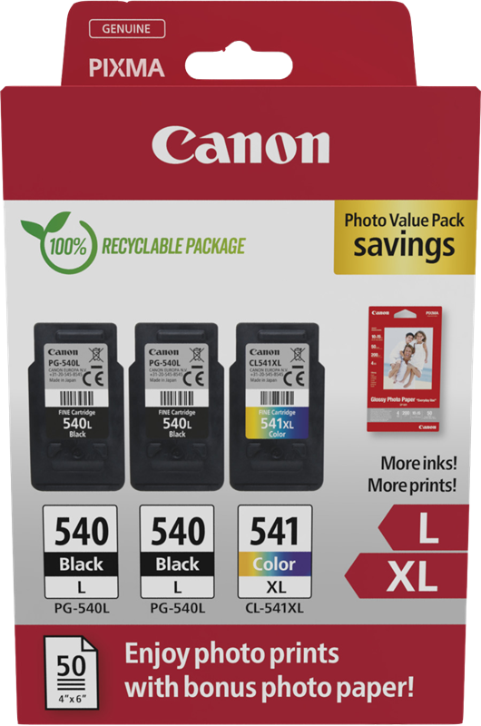 Canon PG-540L+CL-541XL Schwarz / mehrere Farben / Weiss Value Pack
