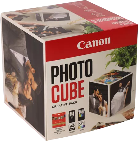 Canon PG-560+CL-561 Photo Cube Creative Pack Schwarz / mehrere Farben Value Pack + 13x13 cm Fotopapier 40 Blatt