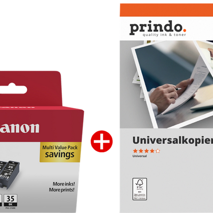 Canon PGI-35BK 3er MCVP Schwarz / Weiss Value Pack + Prindo Universal Papier 500 Blatt