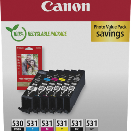 Canon PGI-530+CLI-531 Schwarz / Cyan / Magenta / Gelb / Grau Value Pack