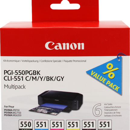 Canon PGI-550+CLI-551 Multipack Schwarz / Cyan / Magenta / Gelb / Grau
