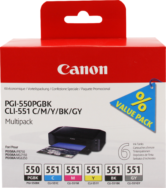 Canon PGI-550+CLI-551 Multipack Schwarz / Cyan / Magenta / Gelb / Grau