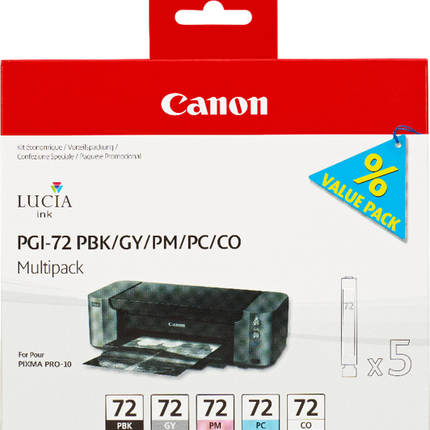 Canon PGI-72 Multipack Schwarz (Foto) / Grau / Cyan (Foto) / Magenta (Foto) / Transparent