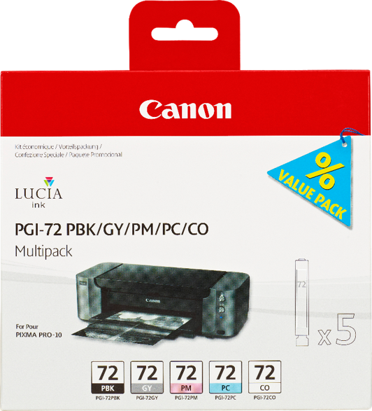 Canon PGI-72 Multipack Schwarz (Foto) / Grau / Cyan (Foto) / Magenta (Foto) / Transparent