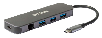 D-Link 5-In-1 USB-C Hub mit Gigabit-Ethernet/Stromversorgung grey