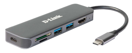 D-Link DUB-2327 6-In-1 USB-C Hub mit HDMI/Kartenleser/USB-C Ladeanschluss Grau