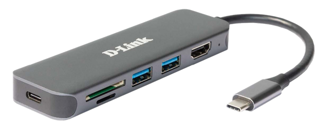 D-Link DUB-2327 6-In-1 USB-C Hub mit HDMI/Kartenleser/USB-C Ladeanschluss Grau