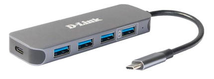 D-Link USB-C-Hub mit 4 USB-3.0-Ports inklusive Ladefunktion grey