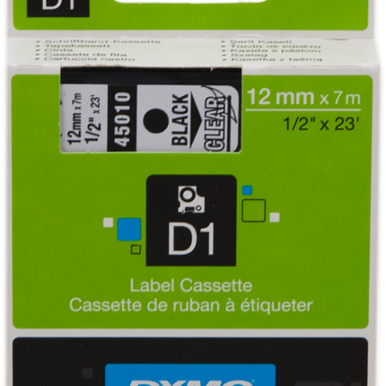 DYMO 45010 Standard-D1-Band selbstklebend Schriftband Schwarz auf Farblos