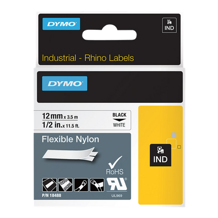 DYMO Nylon-Band Rhino IND 18488 Schriftband Schwarz auf Weiß