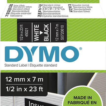 DYMO Standard-D1-Band 45021 Schriftband Weiß auf Schwarz