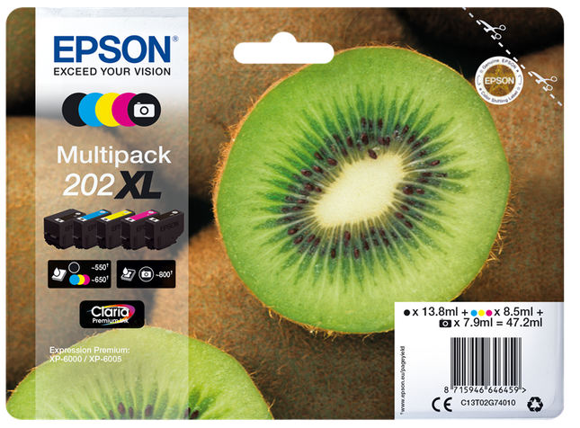 Epson 202XL Multipack Schwarz / Schwarz (Foto) / Cyan / Magenta / Gelb