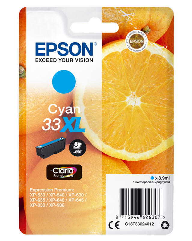 Epson 33 XL Cyan Druckerpatrone C13T33624012