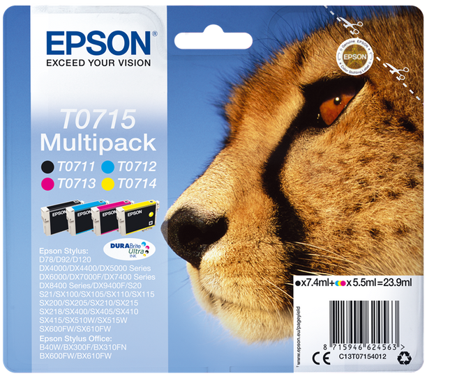 Epson T0715 Multipack Schwarz / Cyan / Magenta / Gelb