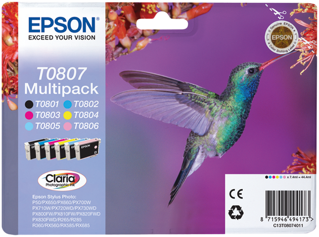 Epson T0807 Multipack Schwarz / Cyan / Magenta / Gelb / Cyan (hell) / Pink (hell)