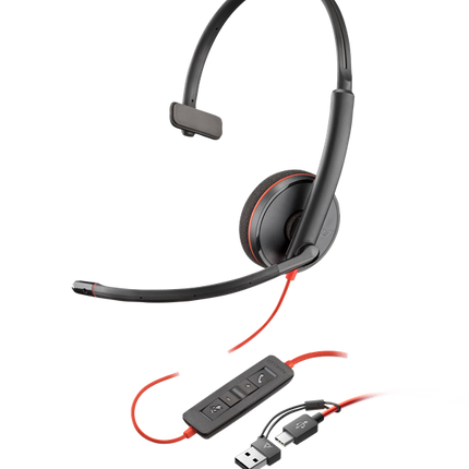 HP Poly Blackwire 3210 Mono USB-C Headset schwarz +USB-C/A Adapter Schwarz