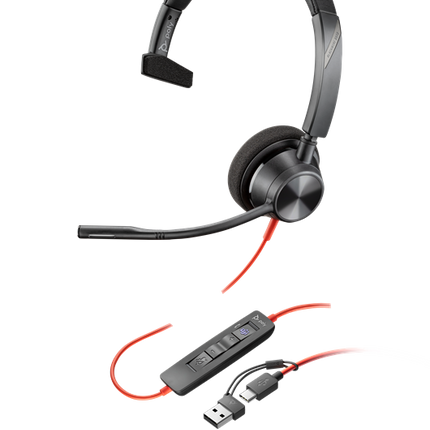 HP Poly Blackwire 3310 Monaurales USB-C-Headset, für Microsoft Teams zertifiziert, + USB-C/A-Adapter Schwarz