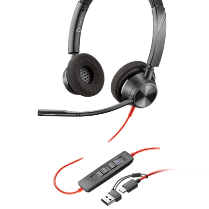 HP Poly Blackwire 3320 USB-C Stereo-Headset + USB-C/A-Adapter Schwarz