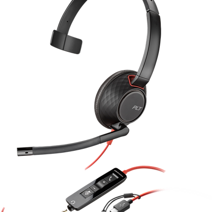 HP Poly Blackwire 5210 USB-C Monaural-Headset + 3.5-mm-Stecker + USB-C/A-Adapter Schwarz