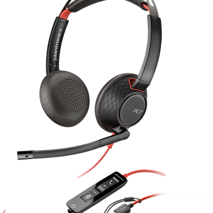 HP Poly Blackwire 5220 USB-C Stereo-Headset + 3.5-mm-Stecker + USB-C/A-Adapter Schwarz