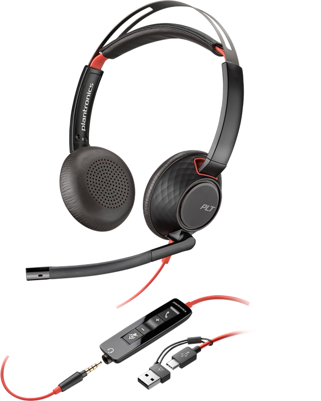 HP Poly Blackwire 5220 USB-C Stereo-Headset + 3.5-mm-Stecker + USB-C/A-Adapter Schwarz