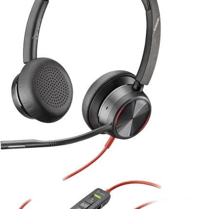 HP Poly Blackwire 8225 USB-C Stereo-Headset + USB-C/A-Adapter Schwarz