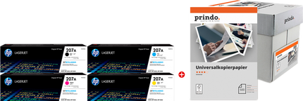 HP + Prindo Universal Papier 2500 Blatt Schwarz / Cyan / Magenta / Gelb / Weiss Value Pack 207A MCVP 01