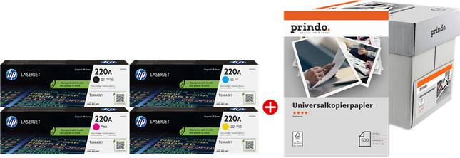 HP + Prindo Universal Papier 2500 Blatt Schwarz / Cyan / Magenta / Gelb / Weiss Value Pack 220A MCVP