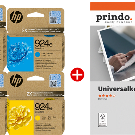 HP + Prindo Universal Papier 500 Blatt Schwarz / Cyan / Magenta / Gelb / Weiss Value Pack 924e MCVP