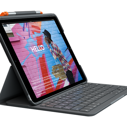 Logitech Slim Folio Keyboard Case für iPad Gen 7., 8. und 9. Gen. Graphitgrau
