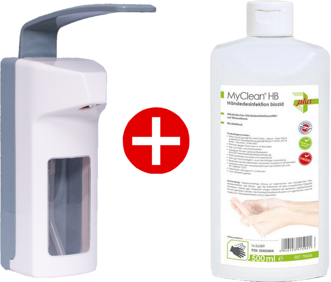 MyClean Händedesinfektionsmittel 500ml+Wandspender Weiss