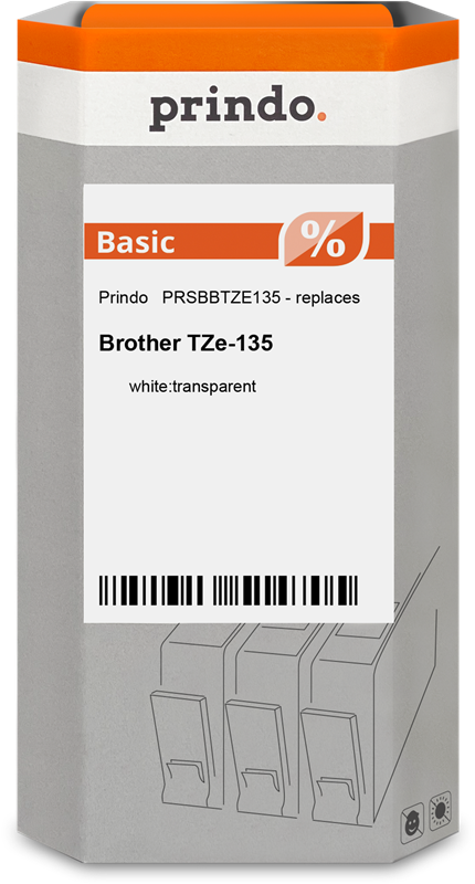 Prindo Basic Schriftband Weiß auf Farblos (PRSBBTZE135)