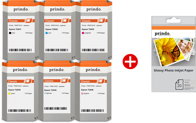 Prindo Classic Schwarz / Cyan / Magenta / Gelb / Cyan (hell) / Pink (hell) Value Pack PRSET2438 MCVP